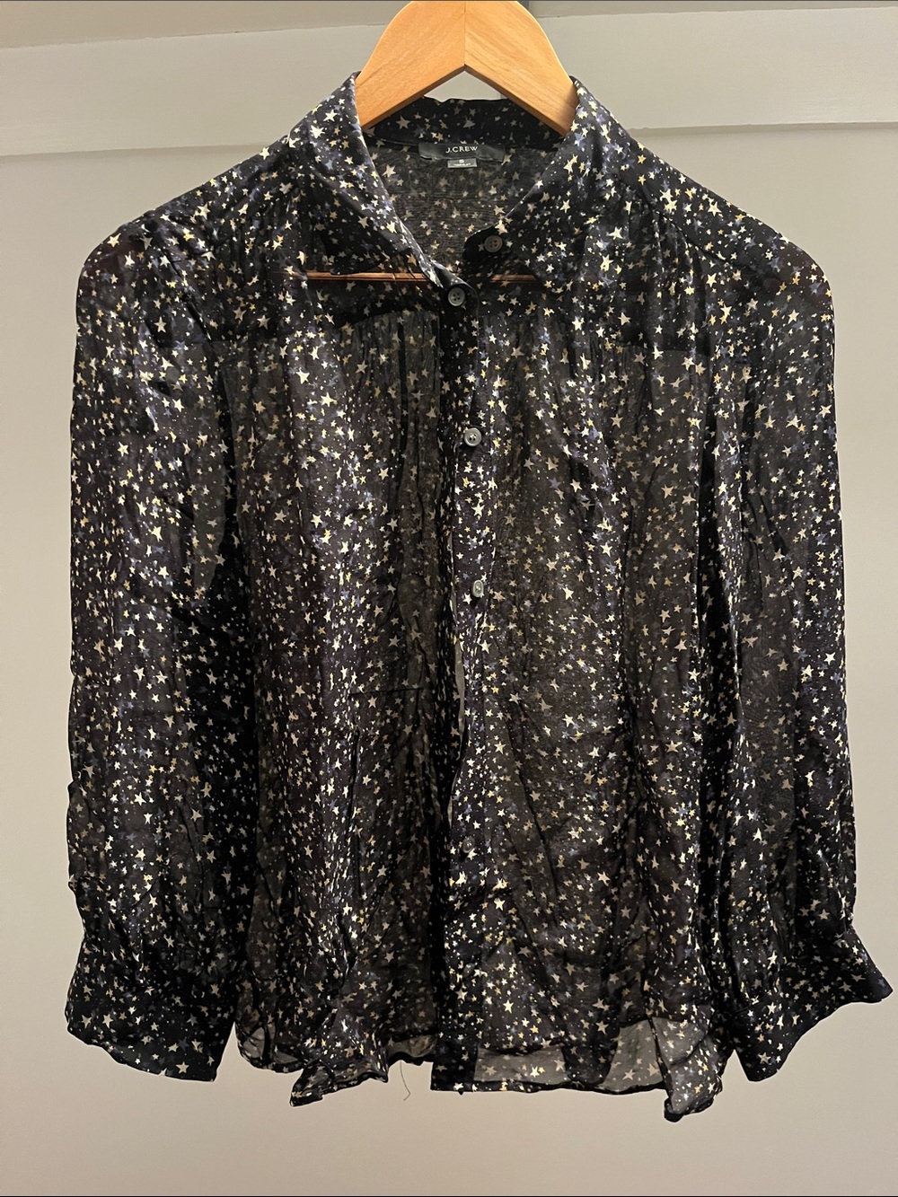 J. Crew Black Sheer Star-Print Button-Down Blouse